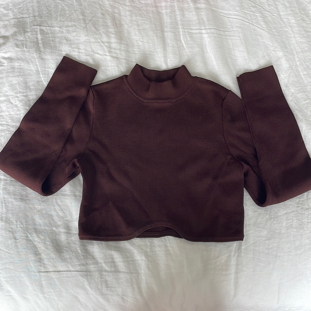 Olivaceous Cropped Brown Long Sleeve